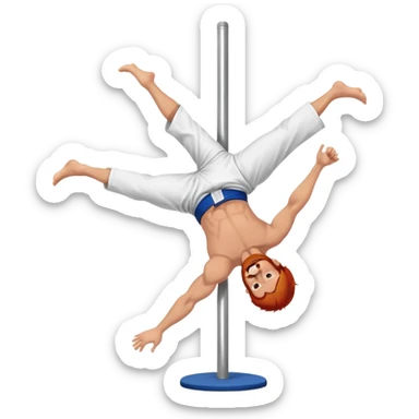 male redhead with beard performing a jiu jitsu move on a pole dance pole sticker
