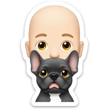 Bald man holding dark grey french bulldog  sticker