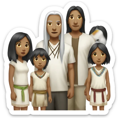 indigenous Kogui family with white clothing and long hair sticker
