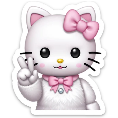 Hello kitty holding a peace sign with her fingers sticker