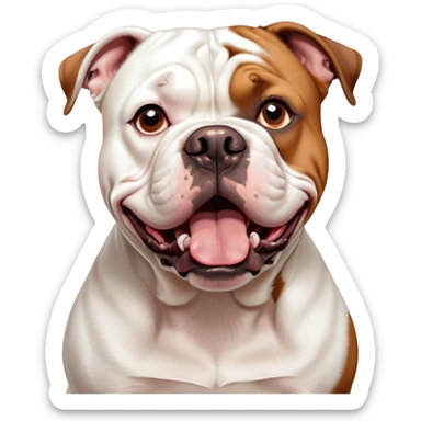 Cinematic Comical White and Brown American Bulldog Portrait Emoji, Head tilted dramatically with an exaggeratedly shocked or offended expression, short white fur with bold brown patches, wide, expressive brown eyes filled with exaggerated disbelief, Simplified yet hilariously expressive features, highly detailed, glowing with a slightly sassy glow, high shine, dramatic yet playful, stylized with an air of attitude, bright and endearing, soft glowing outline, capturing the essence of a sassy and over-the-top pup, so meme-worthy it feels like it could side-eye its way into internet fame instantly! sticker