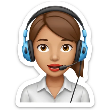 Office girl wearing headphones with mouth piece sticker
