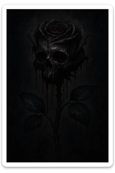 A gothic rose with a skull as the flower, weeping or dripping effect from the petals, dark and dramatic sticker