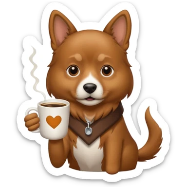 Dog with a cup of coffee sticker
