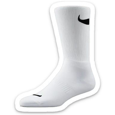 White crew cut socks with black Nike logo sticker