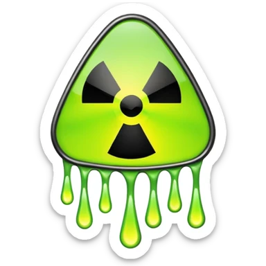 radioactive hazard symbol stylized to look like it is melting. The symbol is bright neon green and toxic yellow, with smooth dripping edges like liquid. sticker