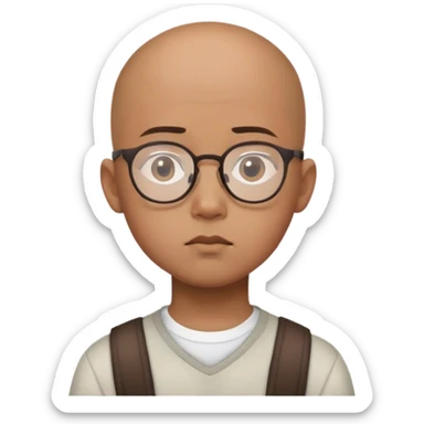  a bald Asian young boy student, in glasses, thinking deeply sticker