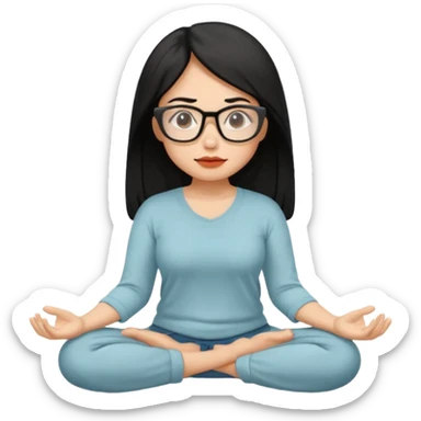 A Mexican woman with black hair and big square glasses meditating  sticker