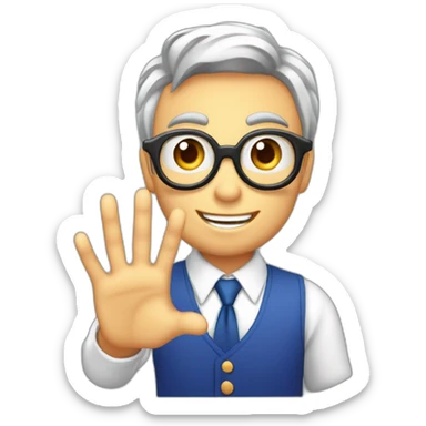 hex color of eyes #f0c13d, hex color of face #ddb57c, face without eyeglasses, young blogger says hi raising his hand, camera in one hand sticker
