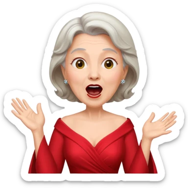 Older woman – elegant gown, 50s, red dress, expressive singing pose sticker