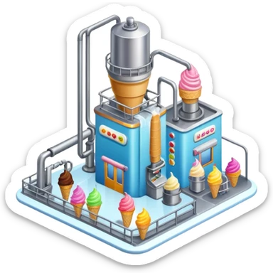 Ice cream factory with machines and production lines sticker