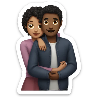Girl with curly hair hugging man with black hair  sticker
