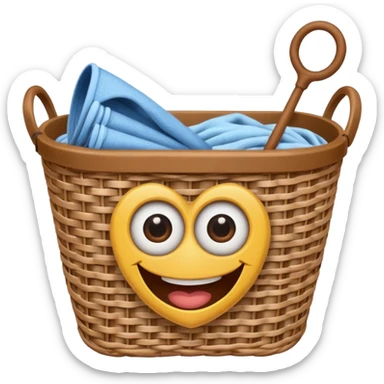 Laundry basket with magic wand and eyes and a mouth sticker