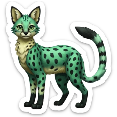 Epic complex detailed dark-deep-green, black, realistic aesthetic-scenic-Fakémon-Sprigatito-Floragato-Meowscarada-Trico-Sergal-Serval-Vernid-creature (full body) sticker