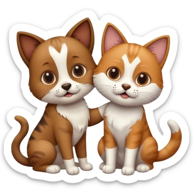 een hond met een kat sticker