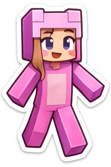 Extract the pink human character in the center from the image, keeping a transparent background. Focus on isolating the character clearly with no other elements. sticker