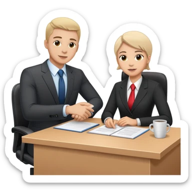 Professional business employer in suit interviewing candidate at desk sticker