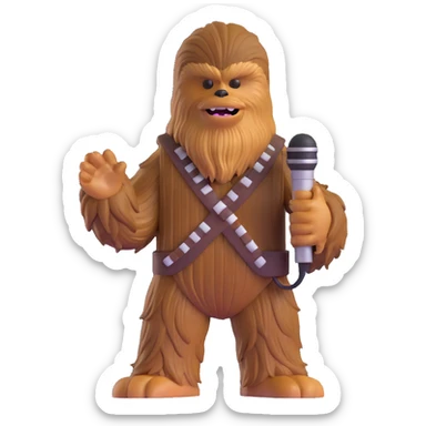 Chewbacca with a microphone, performing on stage sticker