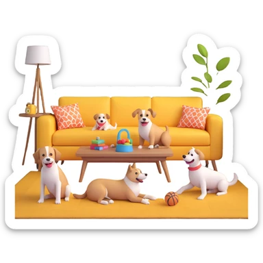 dog family playing in a cheerful living room sticker