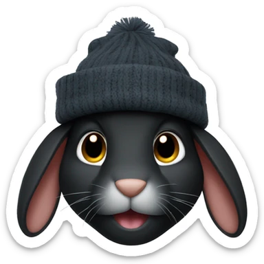 Black rabbit wearing a woolly hat sticker