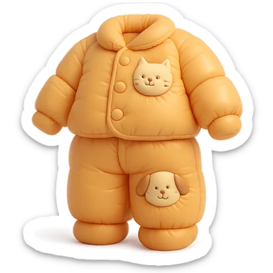 A cozy pajama set with a cat and a dog sticker