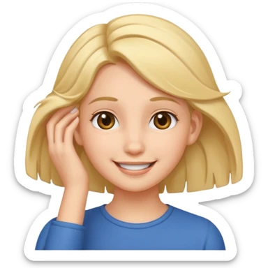 smiling girl tucking hair behind her ear sticker