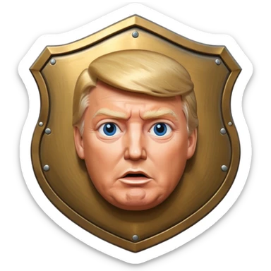 a shield with hyper realystic Donald Trump's face sticker