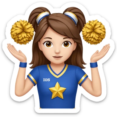 cheerleader with long brown hair and 2 pom poms blue and gold in each hand sticker