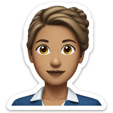 Brown tan skin flight attendant with brown hair in a bun blue uniform sticker