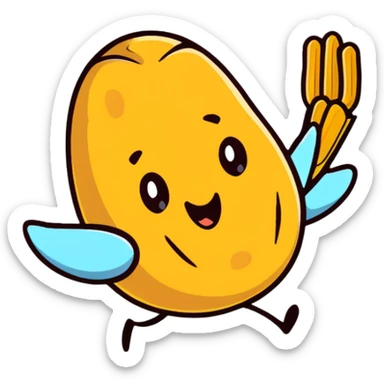peanut character flying on a potato with fries sticker