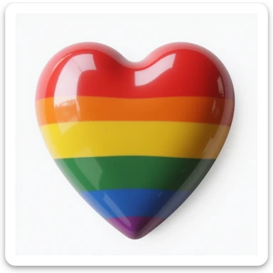 a realistic glossy heart with rainbow pride stripes, photorealistic style sticker