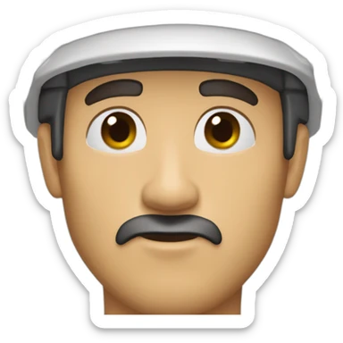 Man, thin face, dark brown beard, 10cm long, up to the nose, protruding ears, green eyes, beginning of unibrow, wearing black and red cap. sticker