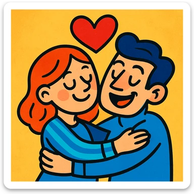 An in love couple with a heart above them, enjoy style sticker