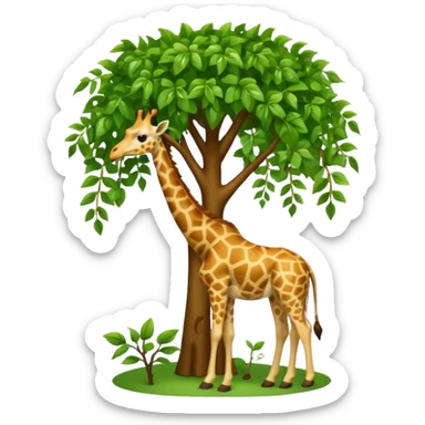giraffe eating leaves from a tree sticker
