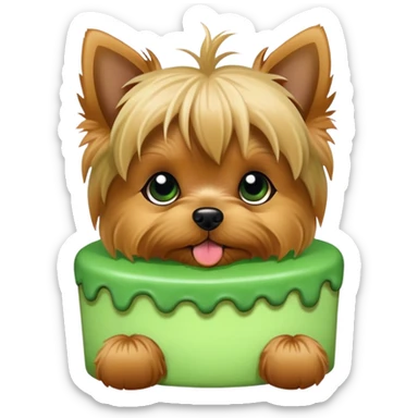 Cute Yorkshire terrier eating green cake  sticker