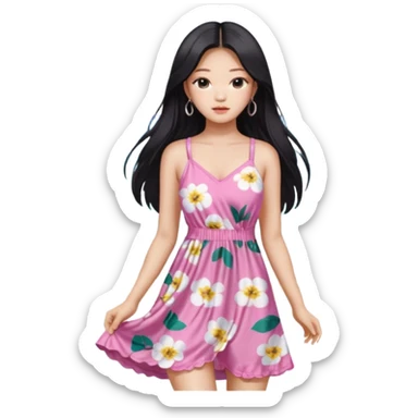 Jennie Kim from Blackpink, medium shot, wearing a stylish beach dress sticker