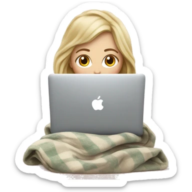 White Girl drinking tea with blanket on a macbook sticker
