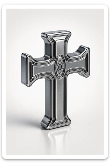 Y2K style cross, metallic, shiny, bold outlines, futuristic vibe sticker