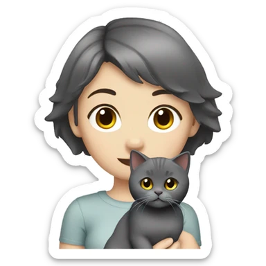 Dark haired girl with a grey short hair British cat sticker