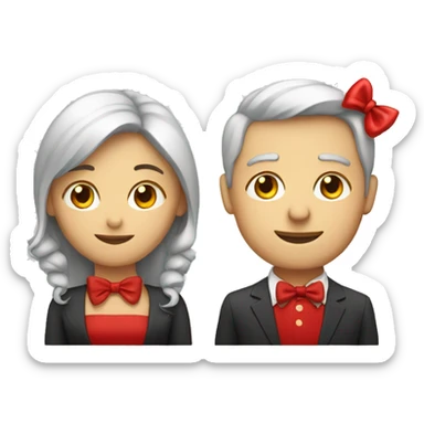 Two people, man and woman wearing a red bow sticker