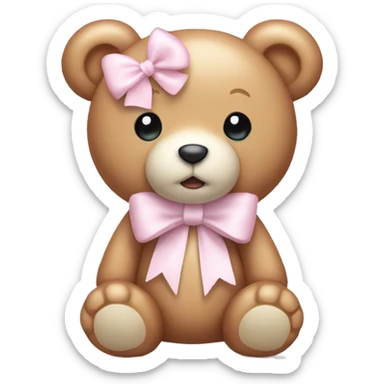 Light pink teddy bear wearing a white bow sticker