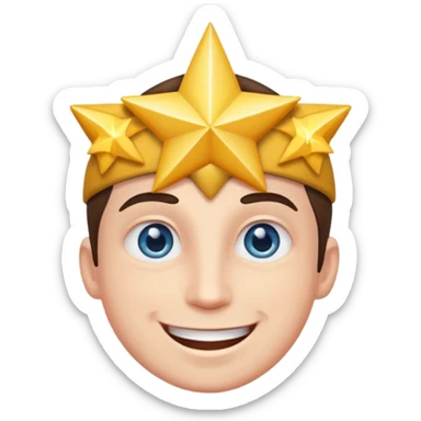 a man with sparkling star eyes and a joyful face sticker