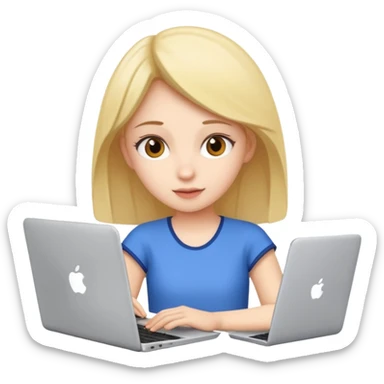 A girl is preparing for IELTS online with a laptop. sticker