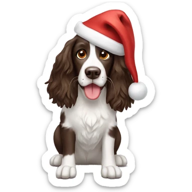 Springer spaniel dog with Christmas hat sticker