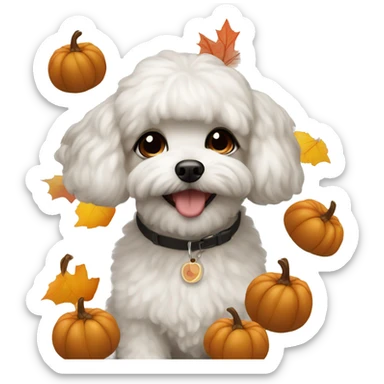 Black woman with a white maltipoo wishing a happy Thanksgiving  sticker