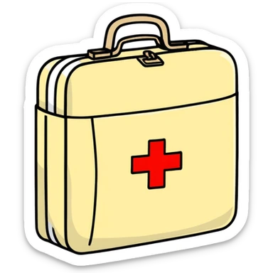 First aid medical kit with bandages and medicine visible sticker