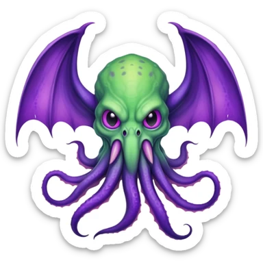 light green Cthulhu with purple bat wings and purple gradient tentacles sticker