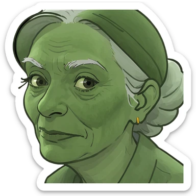 Two women stand close together. The first one looks old. The second one looks young. sticker