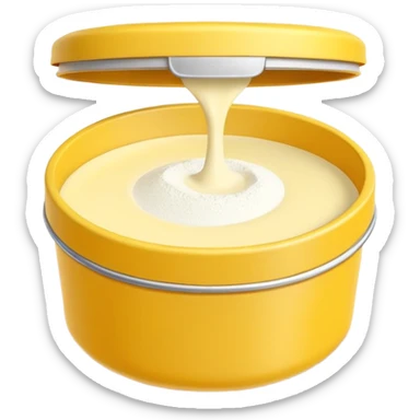 cornstarch in tin or box, simple lid, open, fine white powder inside, clean minimal yellow or neutral container, no branding, no spoon, no faces, clean 3D style, soft shadows, transparent background, emoji scale sticker