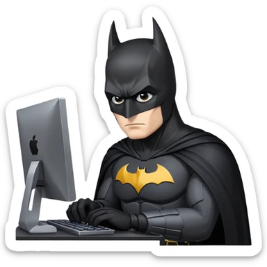 Batman in black costume programming on computer sticker